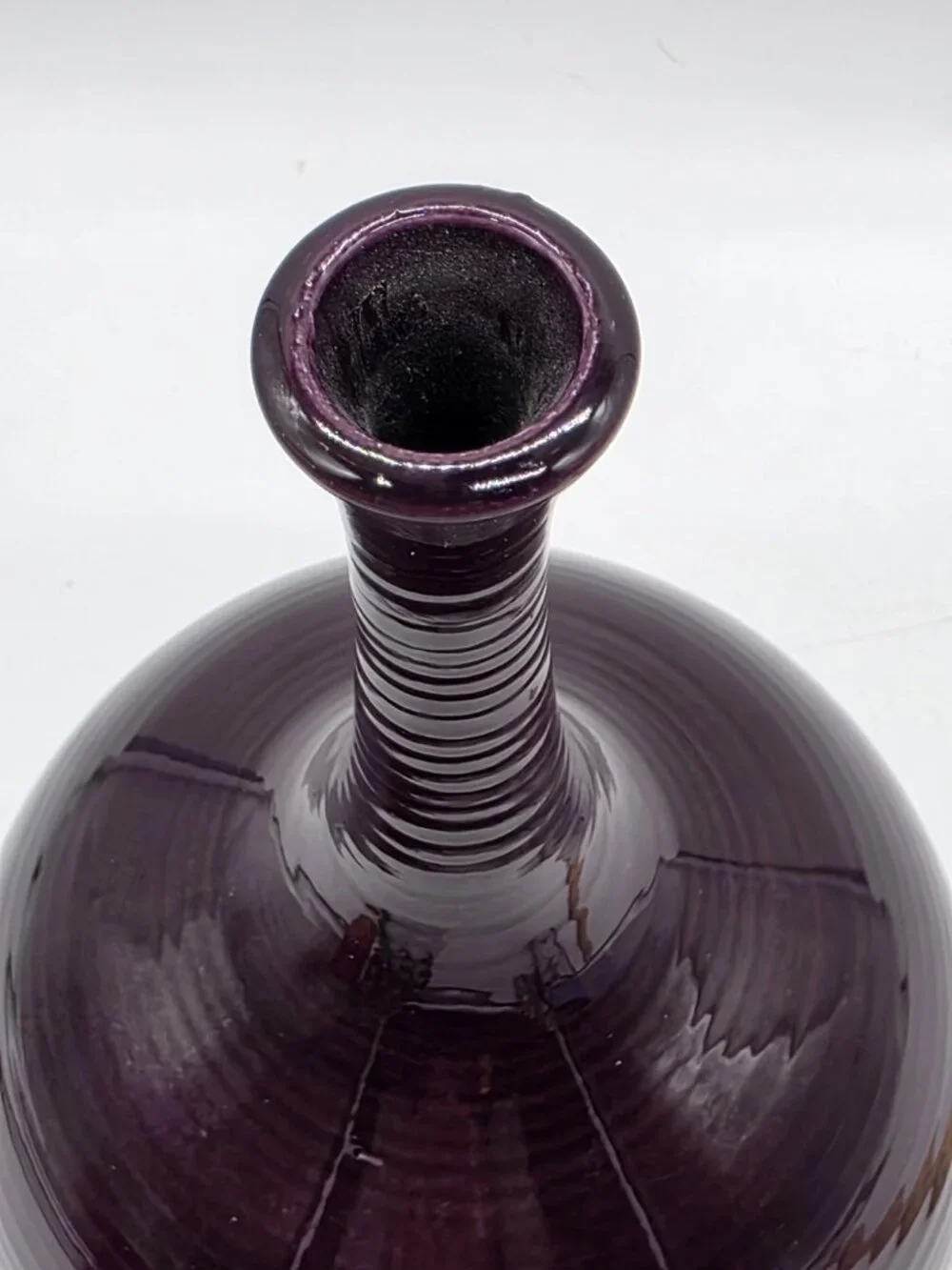 Artisan Made Long Neck Ceramic Vase Eggplant Plumb Colored MCM Boho Contemporary